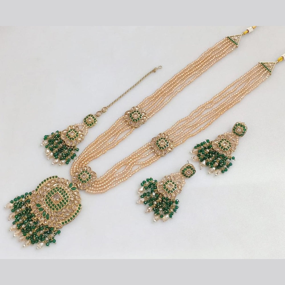 JCM Gold Plated Crystal Stone And Pearls Long Necklace Set