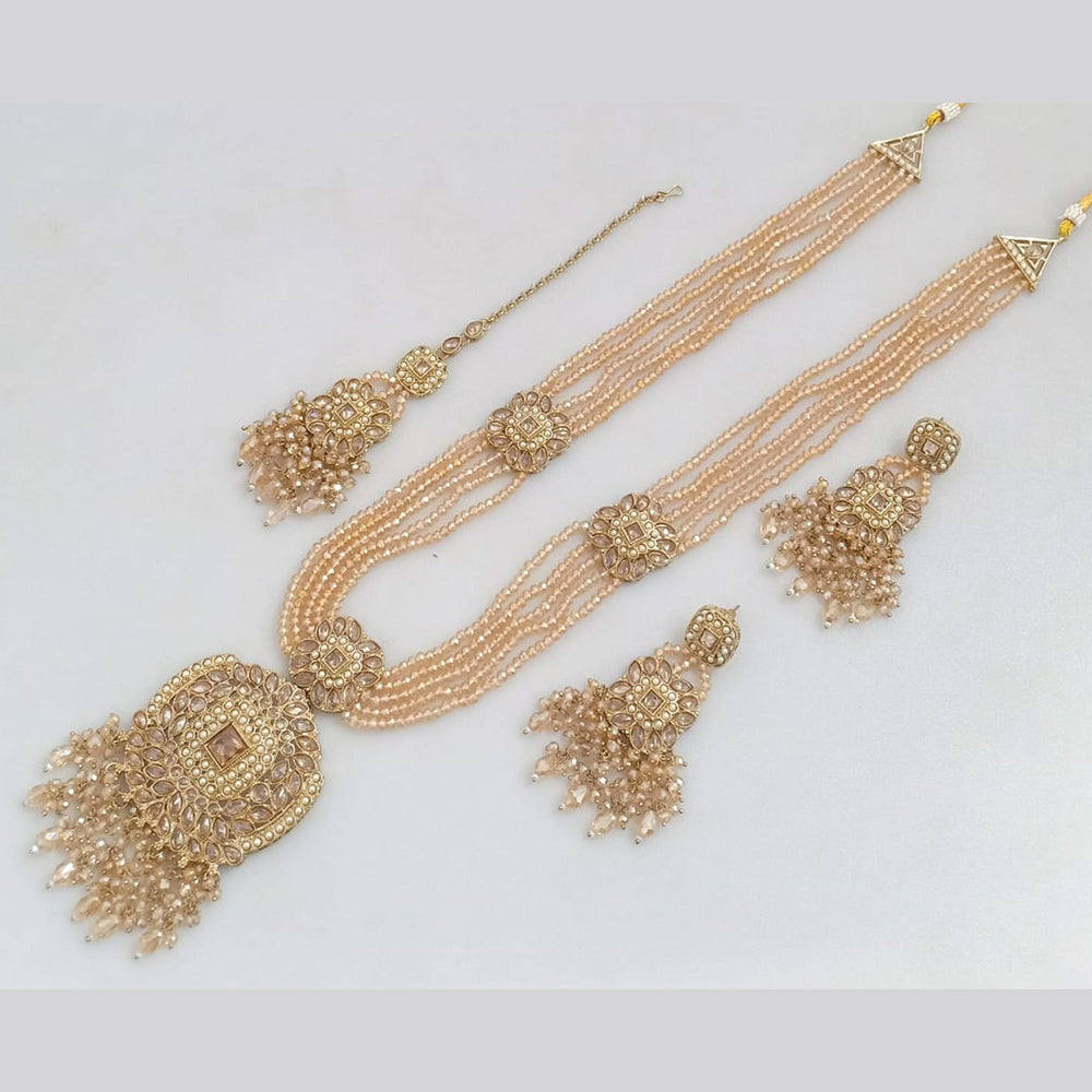 JCM Gold Plated Crystal Stone And Pearls Long Necklace Set