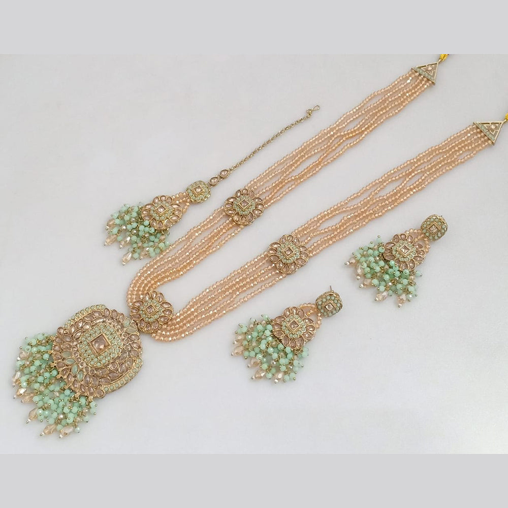 JCM Gold Plated Crystal Stone And Pearls Long Necklace Set