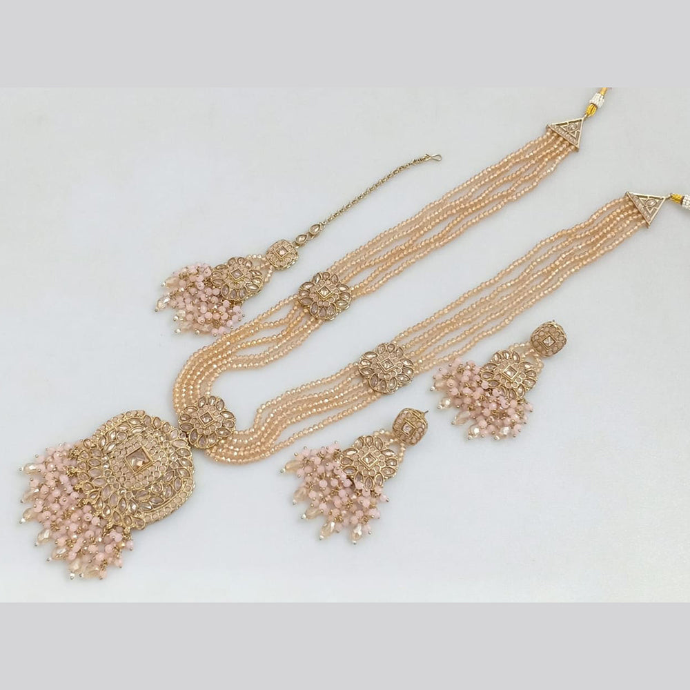 JCM Gold Plated Crystal Stone And Pearls Long Necklace Set