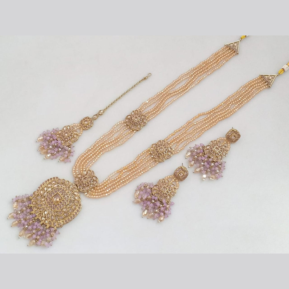 JCM Gold Plated Crystal Stone And Pearls Long Necklace Set