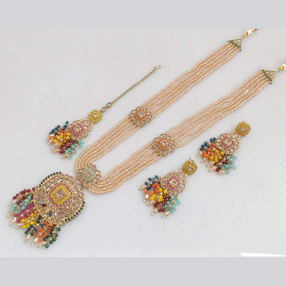JCM Gold Plated Crystal Stone And Pearls Long Necklace Set