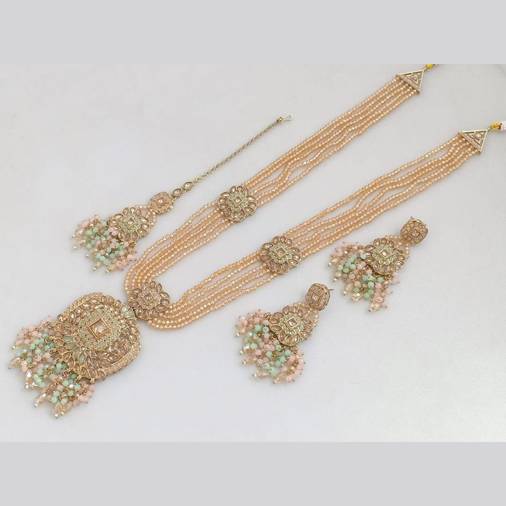 JCM Gold Plated Crystal Stone And Pearls Long Necklace Set