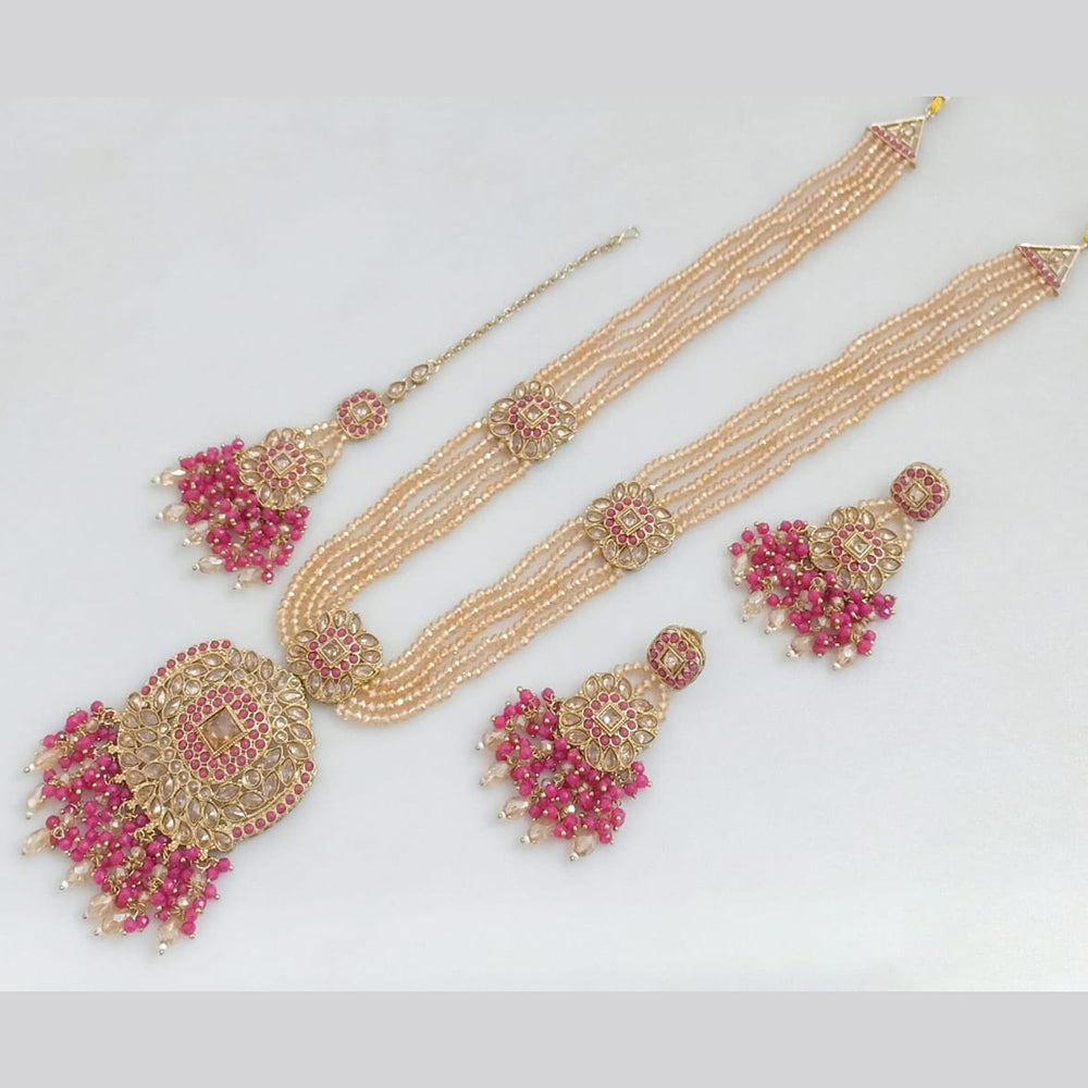 JCM Gold Plated Crystal Stone And Pearls Long Necklace Set