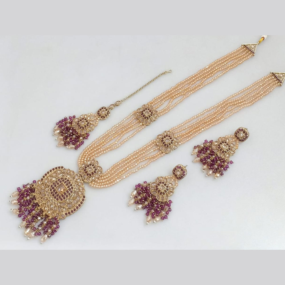 JCM Gold Plated Crystal Stone And Pearls Long Necklace Set