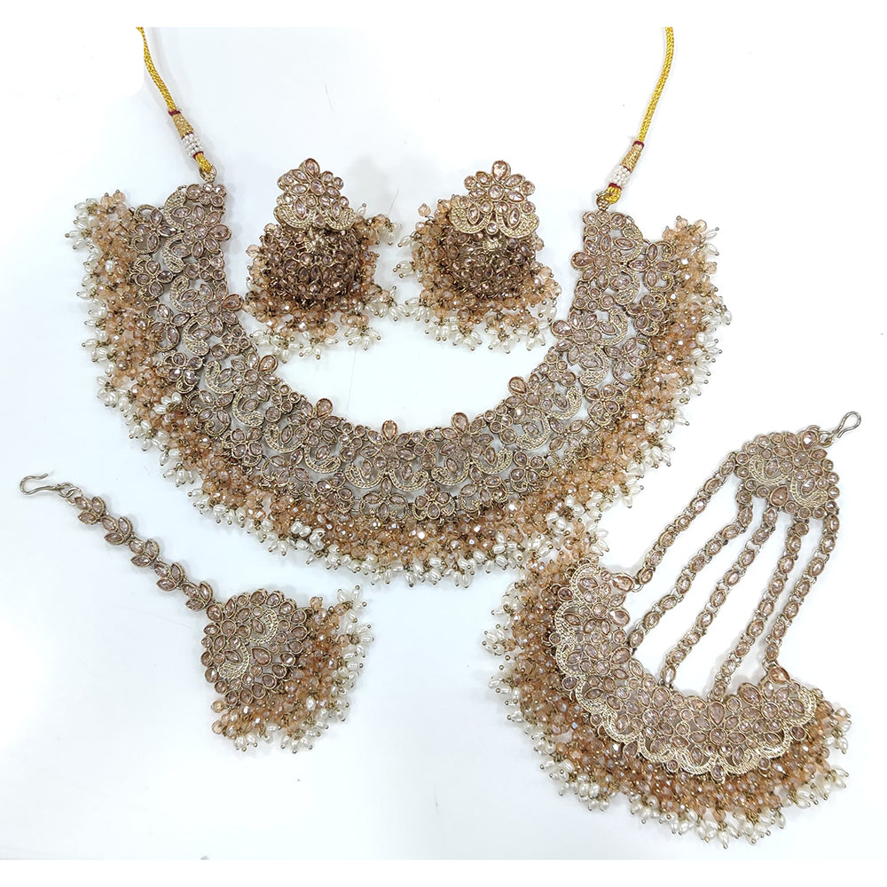 JCM Gold Plated Crystal Stone And Pearl Necklace Set