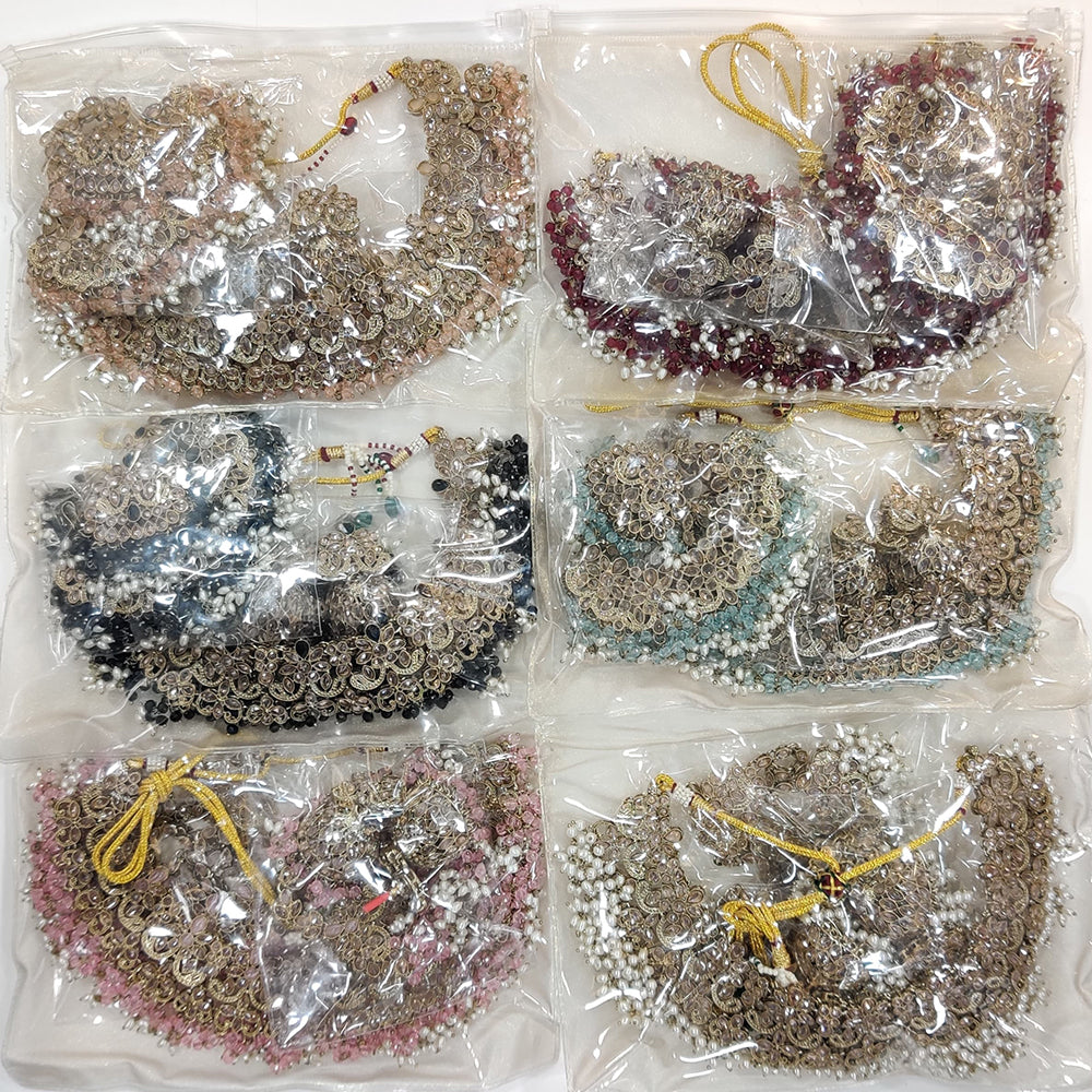 JCM Gold Plated Crystal Stone And Pearl Necklace Set