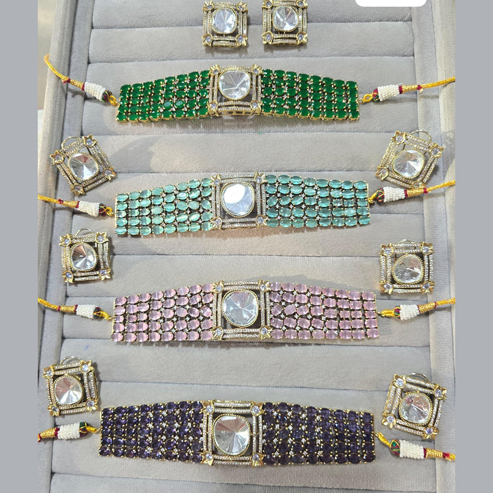 JCM Gold Plated Polki Kundan Necklace Set
