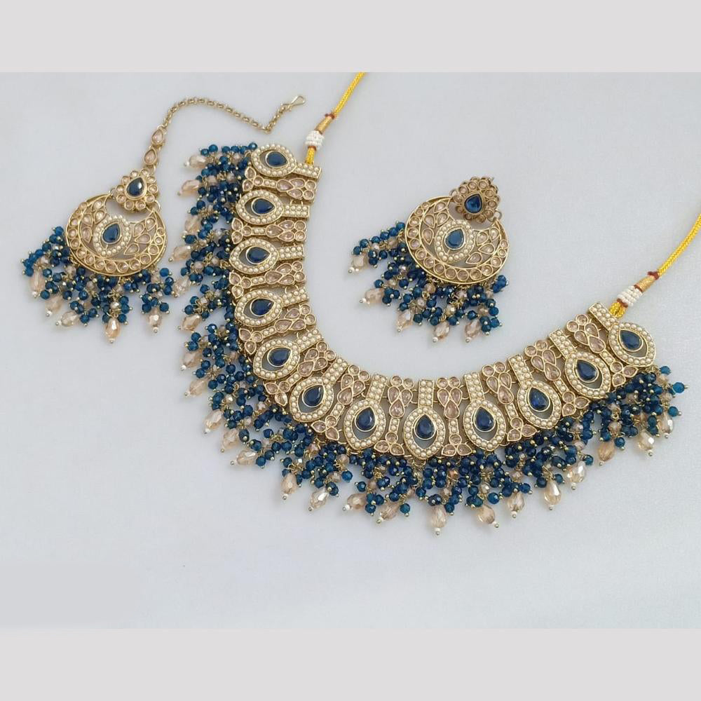 JCM Gold Plated Crystal Stone And Beads Necklace Set