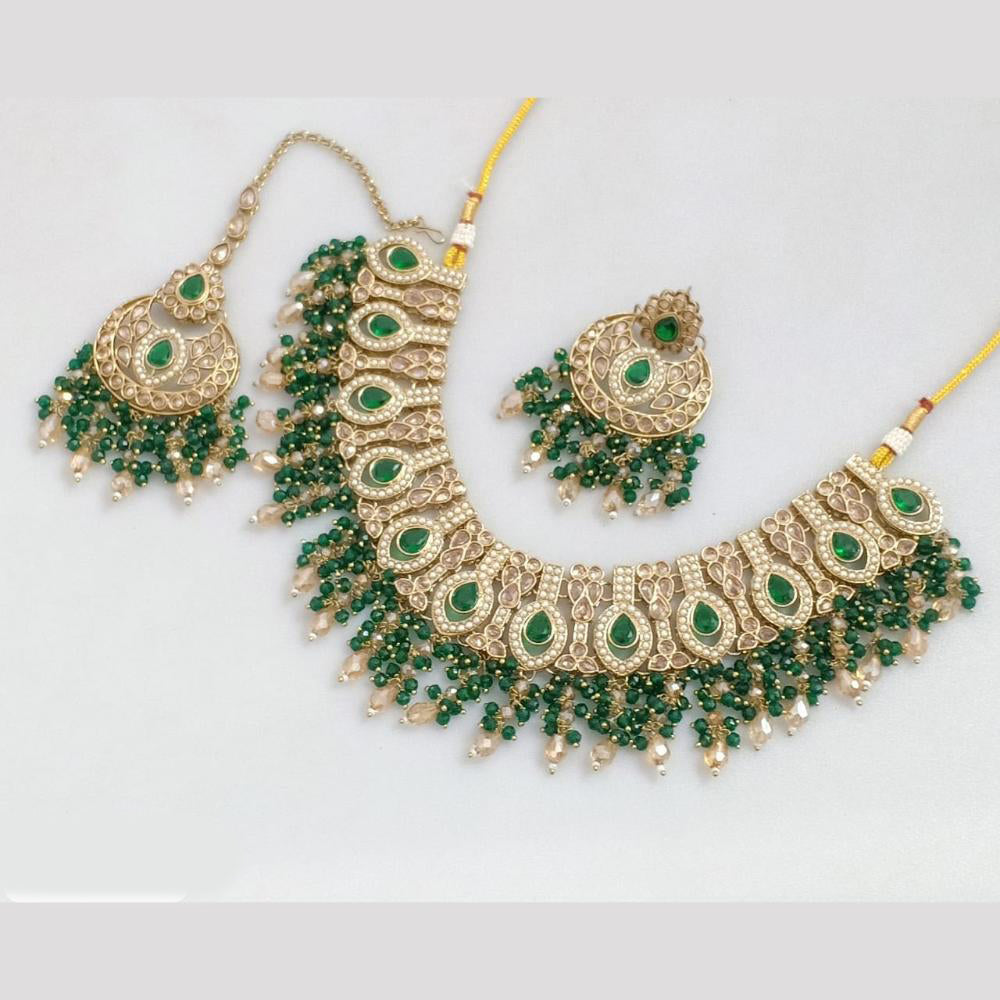 JCM Gold Plated Crystal Stone And Beads Necklace Set