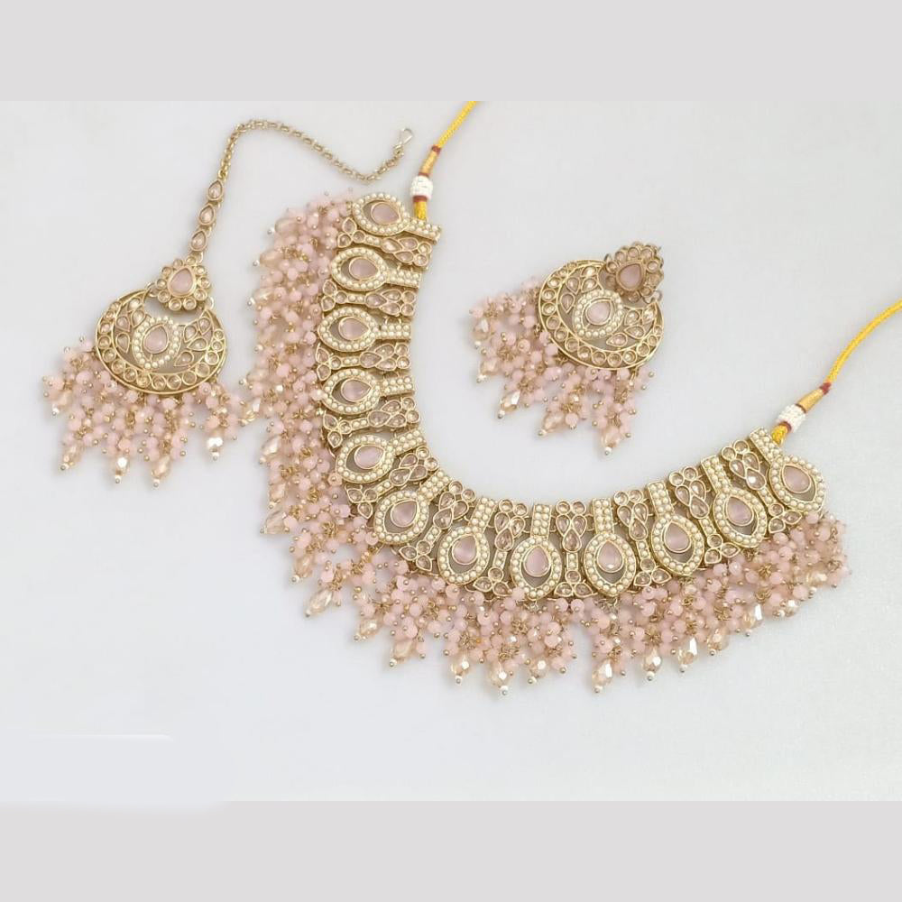 JCM Gold Plated Crystal Stone And Beads Necklace Set