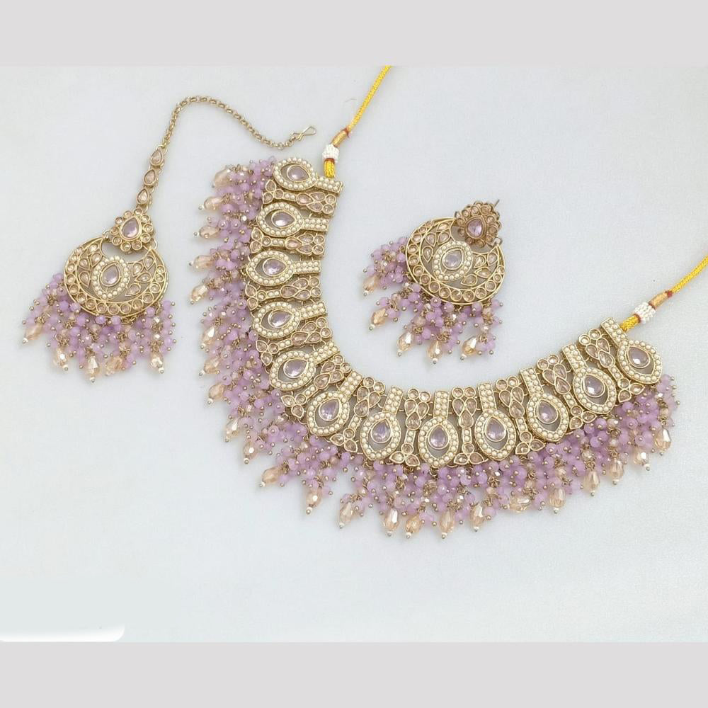 JCM Gold Plated Crystal Stone And Beads Necklace Set