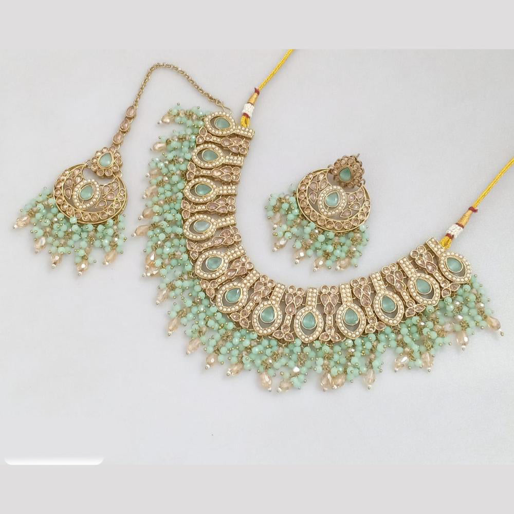 JCM Gold Plated Crystal Stone And Beads Necklace Set