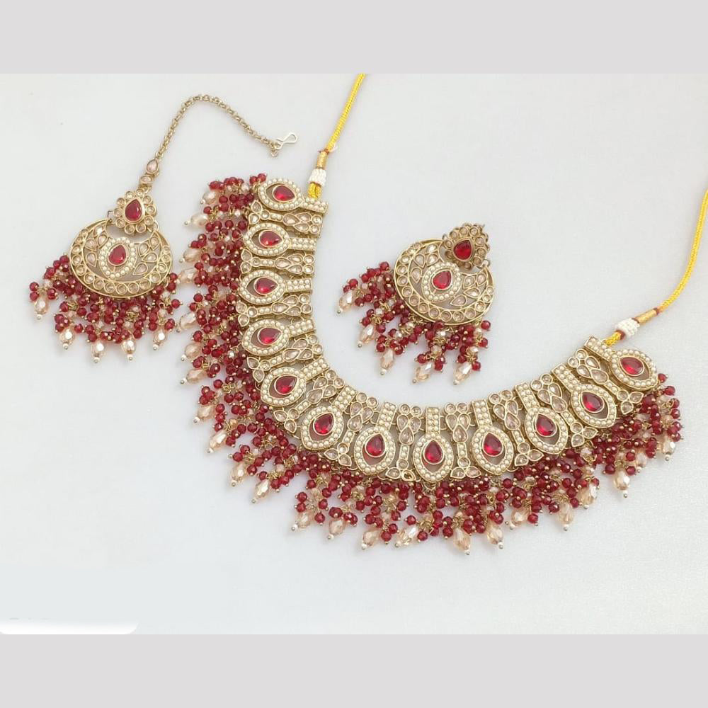 JCM Gold Plated Crystal Stone And Beads Necklace Set