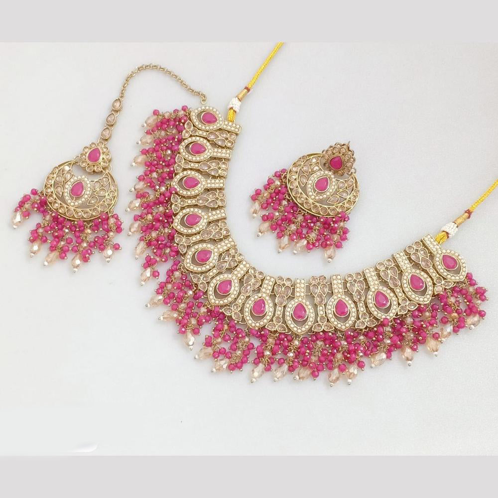 JCM Gold Plated Crystal Stone And Beads Necklace Set