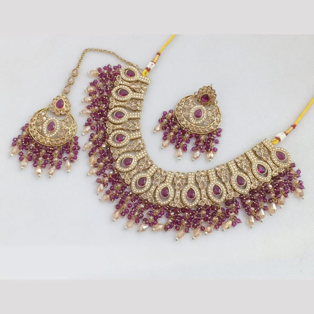 JCM Gold Plated Crystal Stone And Beads Necklace Set