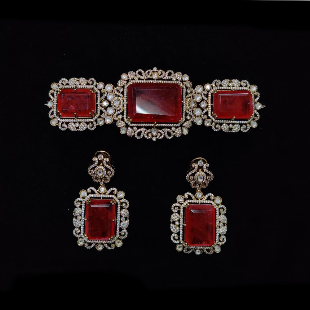 JCM Gold Plated Polki Kundan Necklace Set