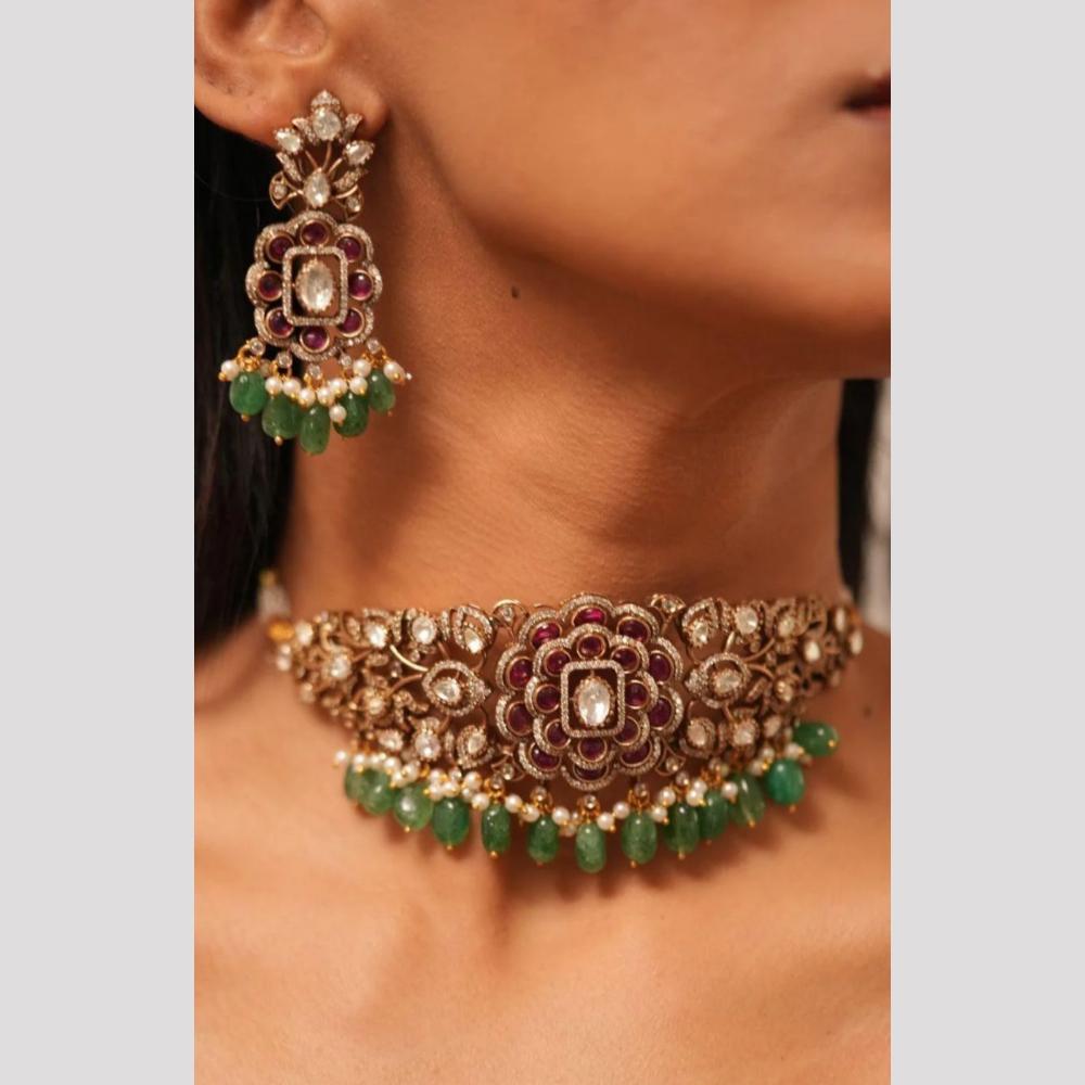 JCM Gold Plated Polki Kundan Necklace Set