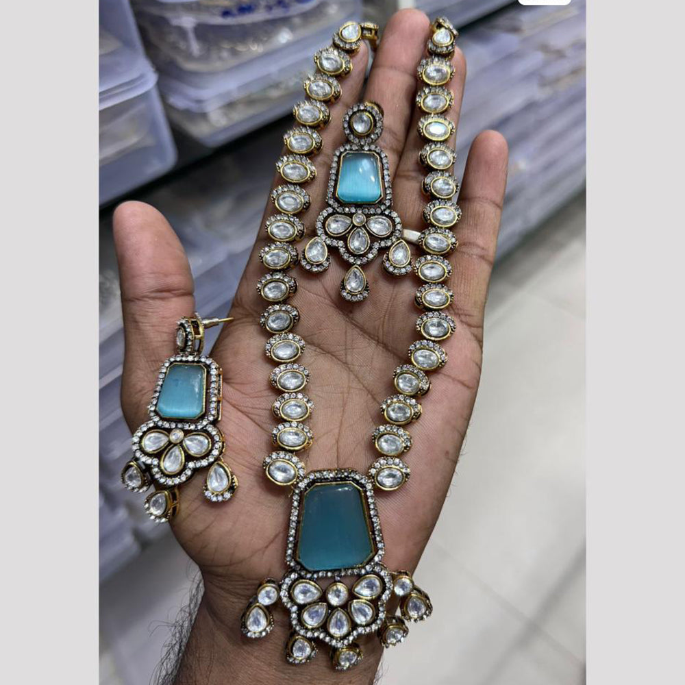 JCM Gold Plated Kundan And Pota Stone Necklace Set