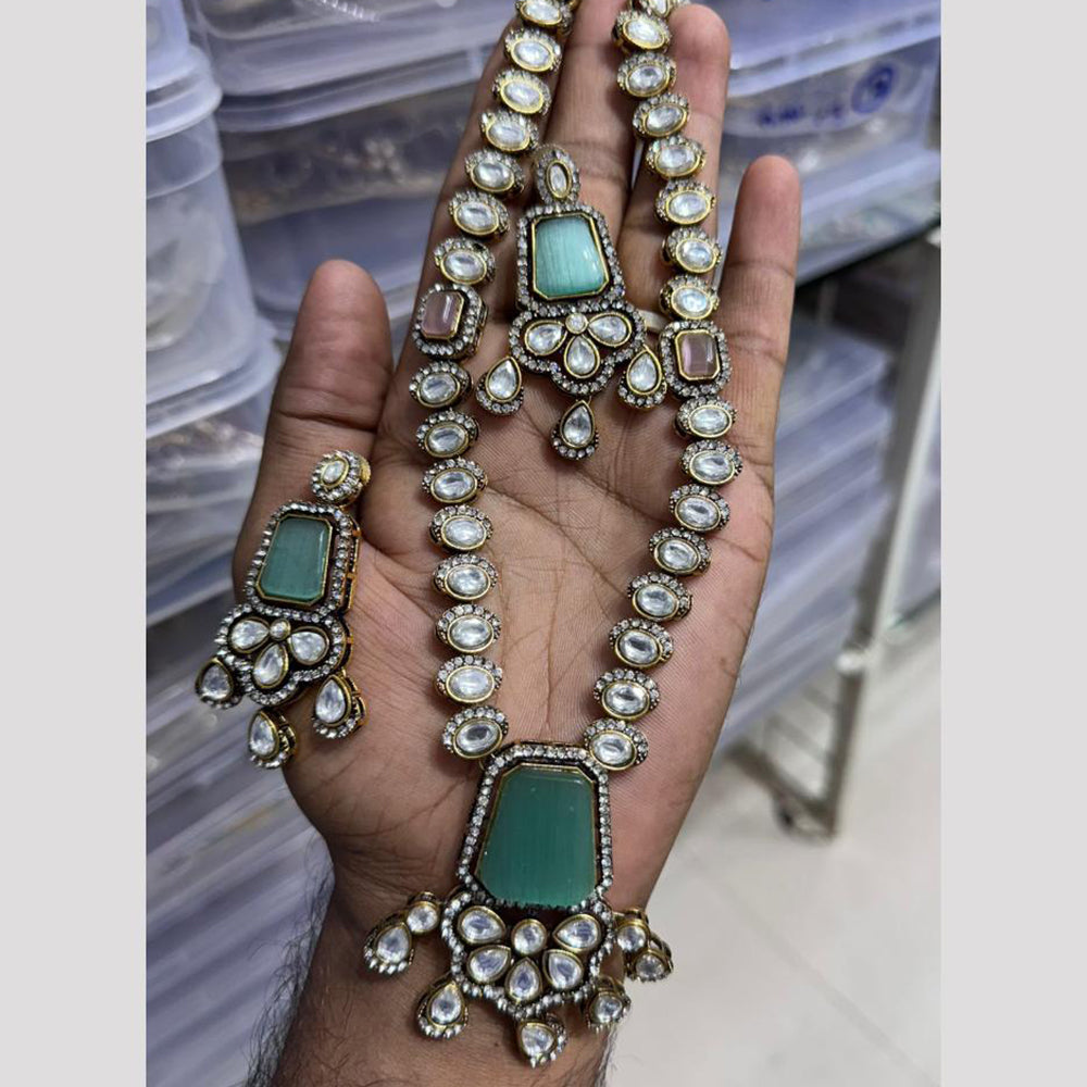 JCM Gold Plated Kundan And Pota Stone Necklace Set