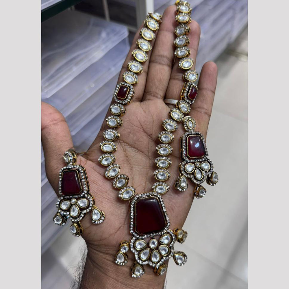 JCM Gold Plated Kundan And Pota Stone Necklace Set