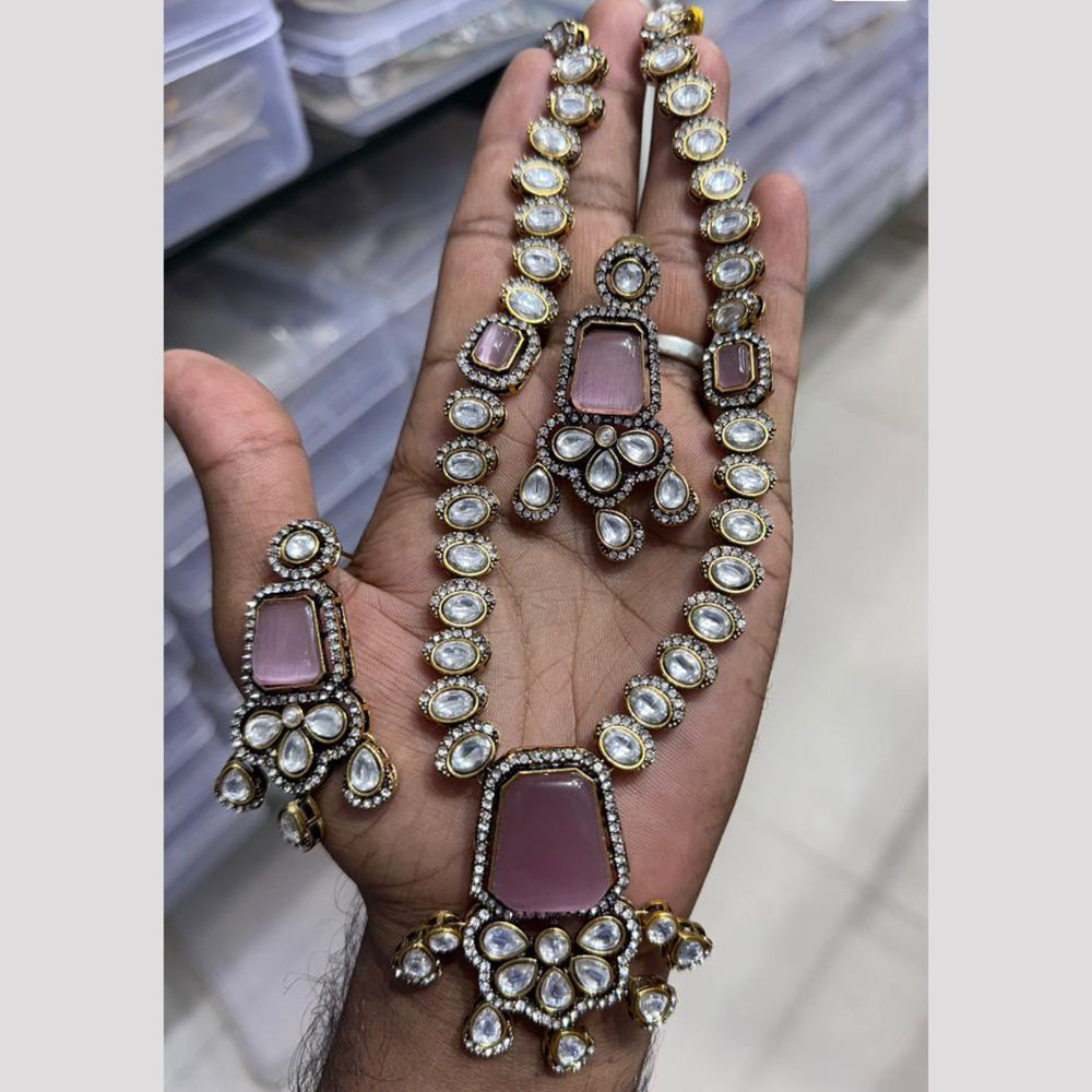 JCM Gold Plated Kundan And Pota Stone Necklace Set