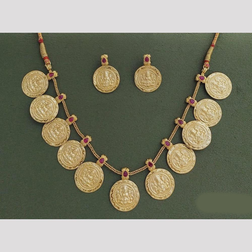 JCM Gold Plated Pota Stone Temple Necklace Set
