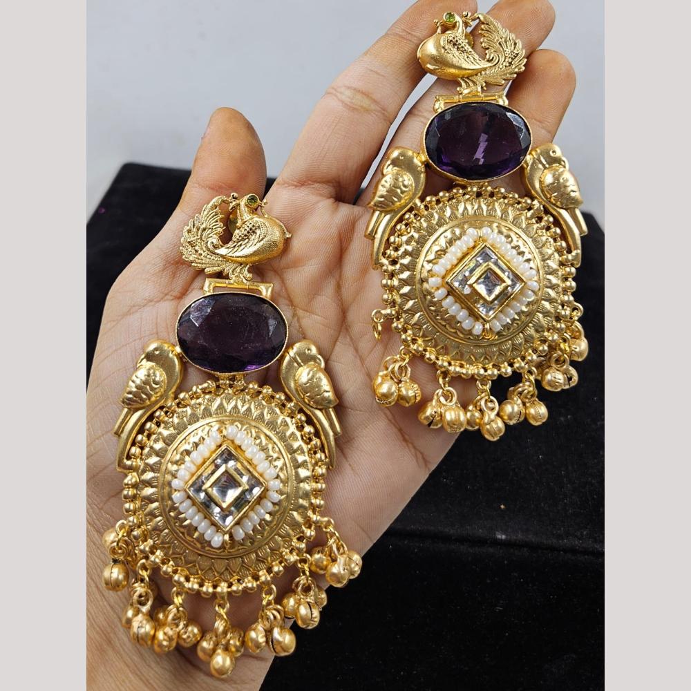 JCM Gold Plated Pota Stone Dangler Earrings