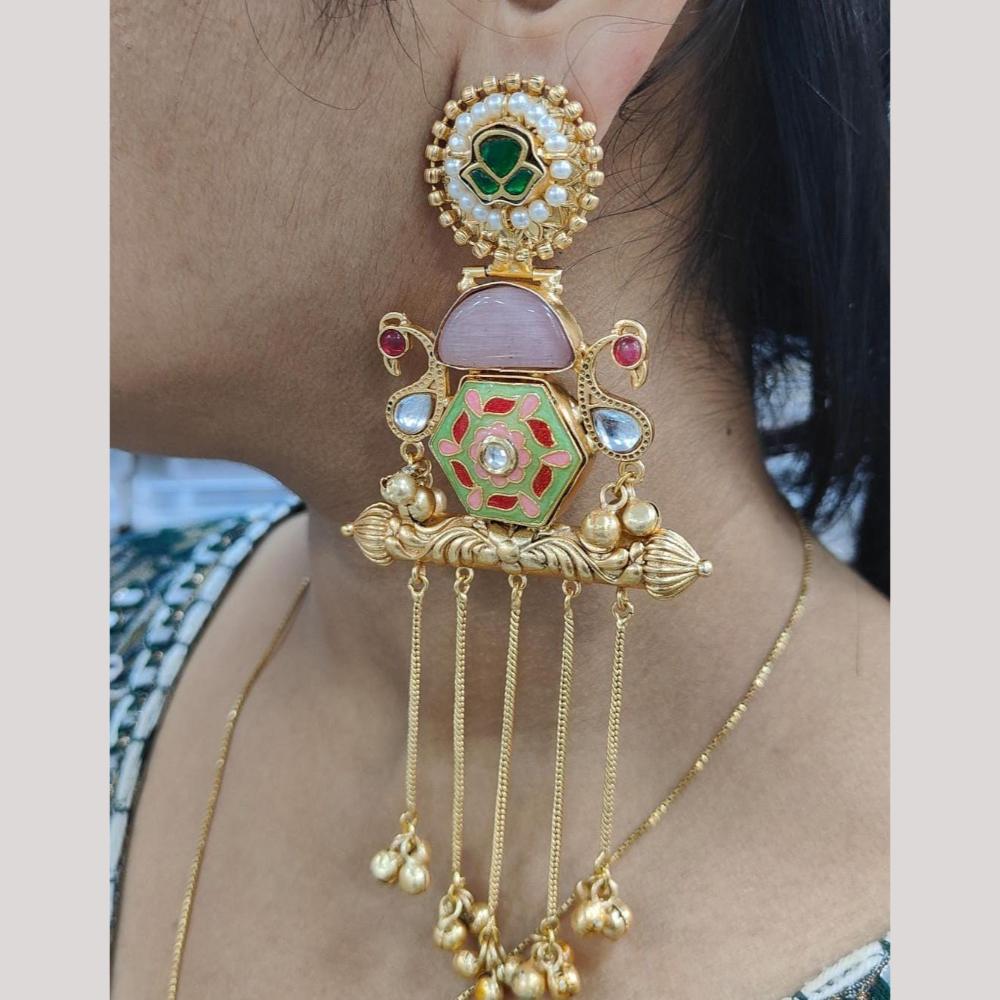 JCM Gold Plated Pota Stone Dangler Earrings