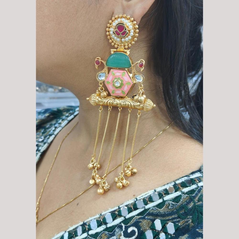 JCM Gold Plated Pota Stone Dangler Earrings