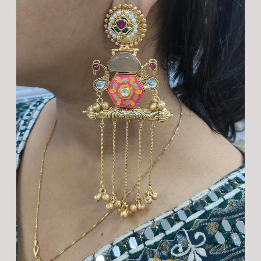 JCM Gold Plated Pota Stone Dangler Earrings