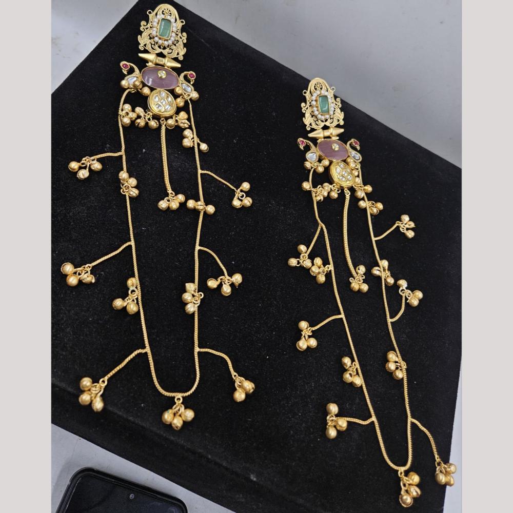 JCM Gold Plated Pota Stone And Pearls Dangler Earrings