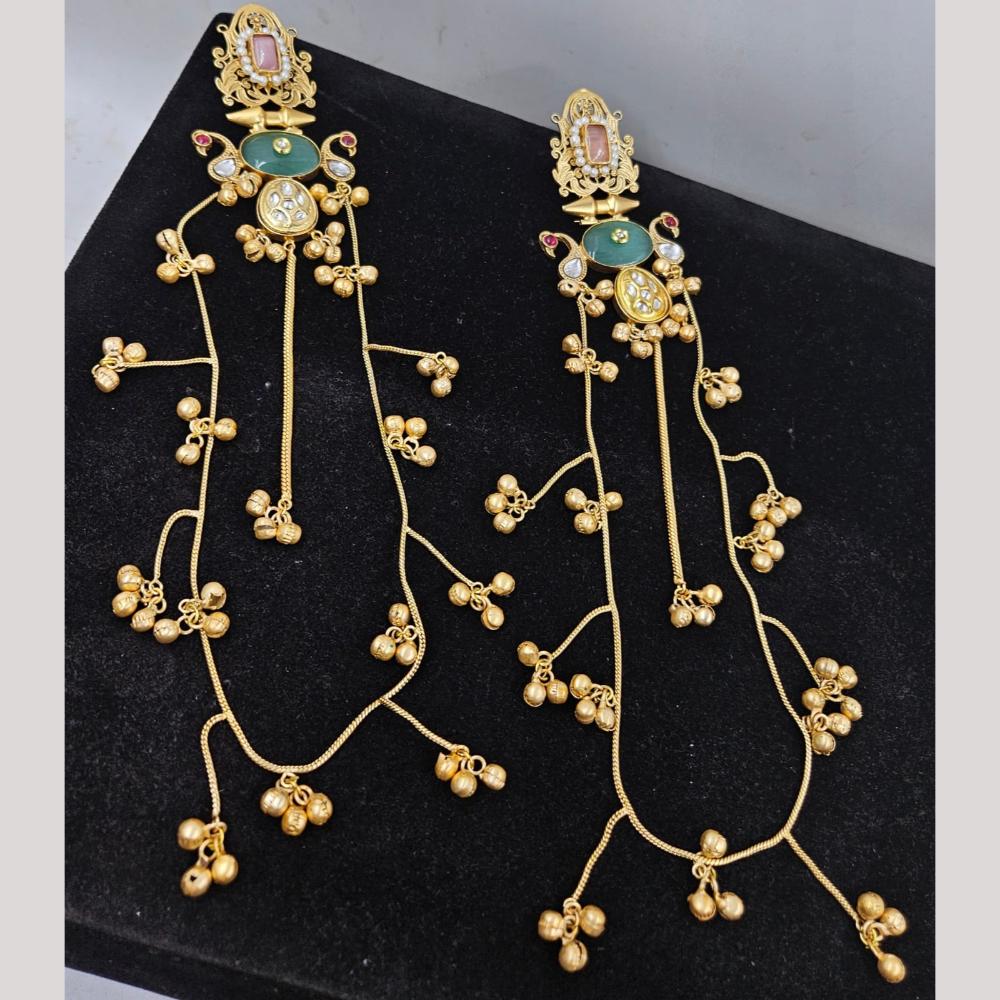 JCM Gold Plated Pota Stone And Pearls Dangler Earrings
