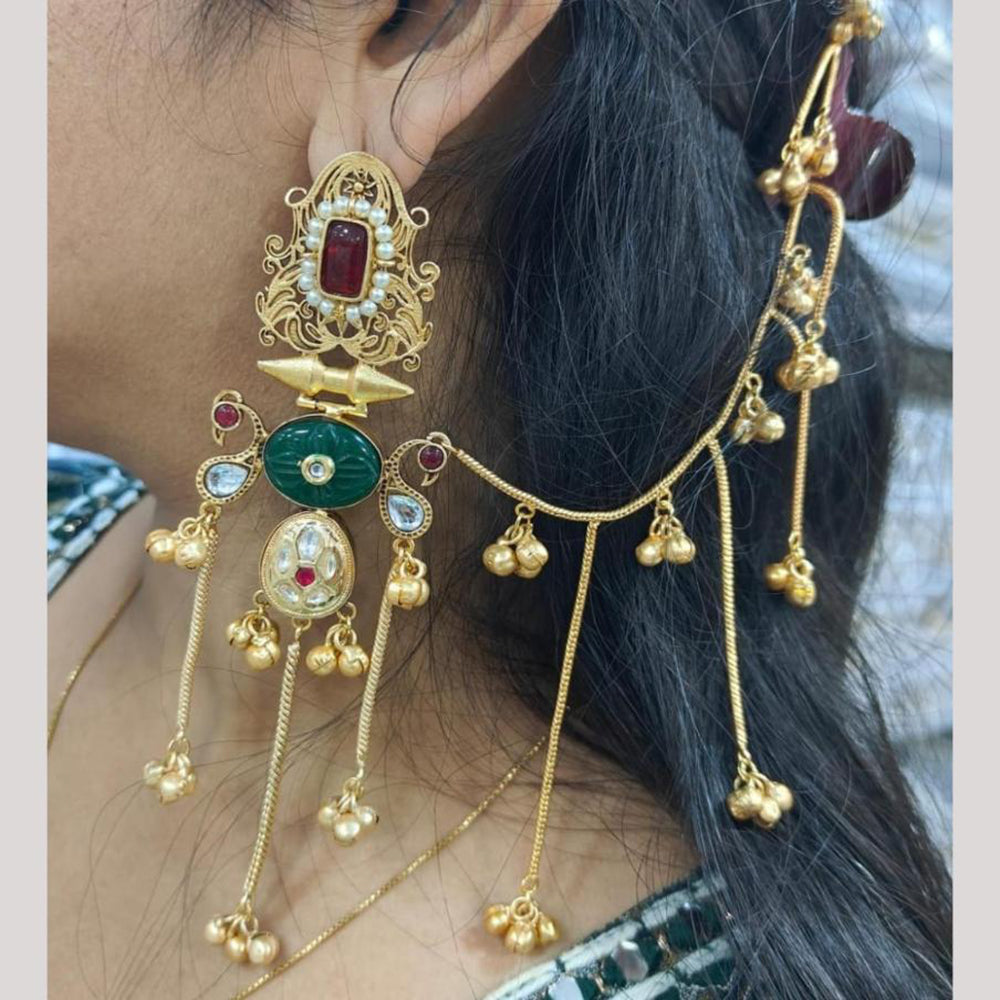 JCM Gold Plated Pota And Pearl Kan Chain Dangler Earrings