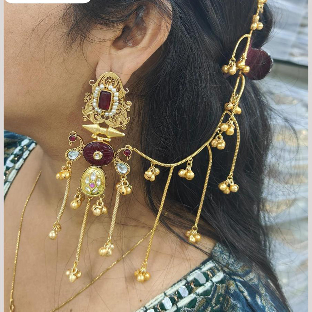 JCM Gold Plated Pota And Pearl Kan Chain Dangler Earrings