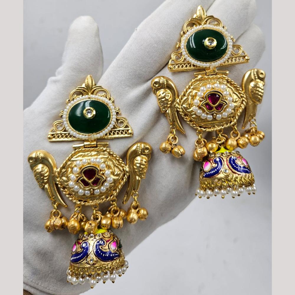 JCM Gold Plated Pota And Pearl Jhumki Earrings