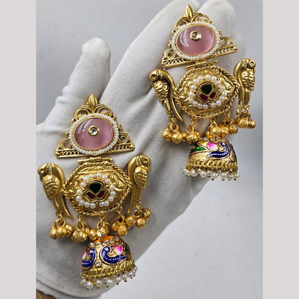 JCM Gold Plated Pota And Pearl Jhumki Earrings