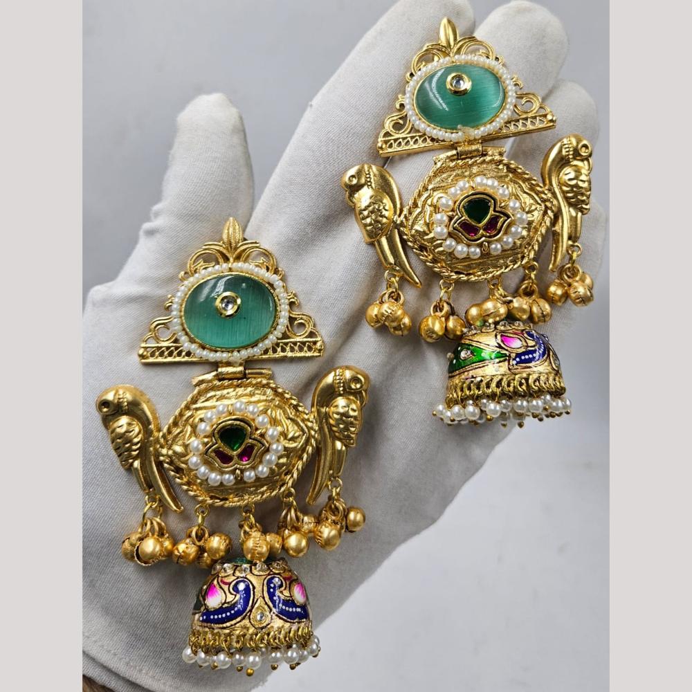 JCM Gold Plated Pota And Pearl Jhumki Earrings