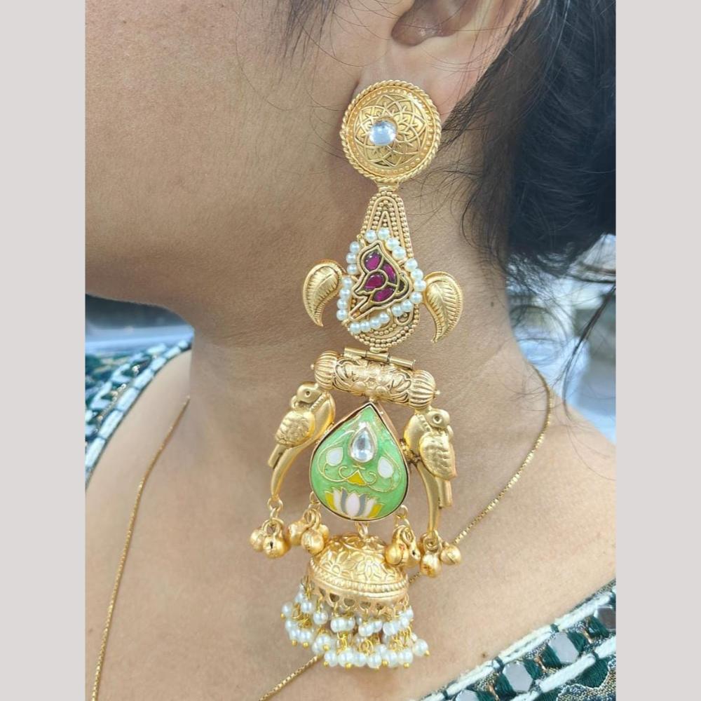 JCM Gold Plated Pota And Pearl Jhumki Earrings
