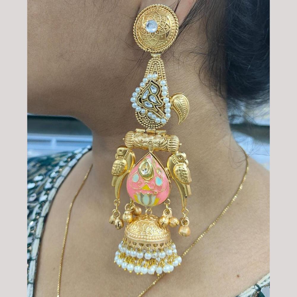 JCM Gold Plated Pota And Pearl Jhumki Earrings