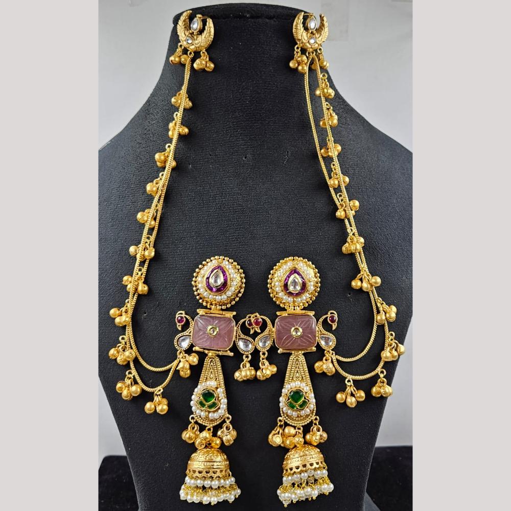 JCM Gold Plated Pota And Pearl Kan Chain Jhumki Earrings