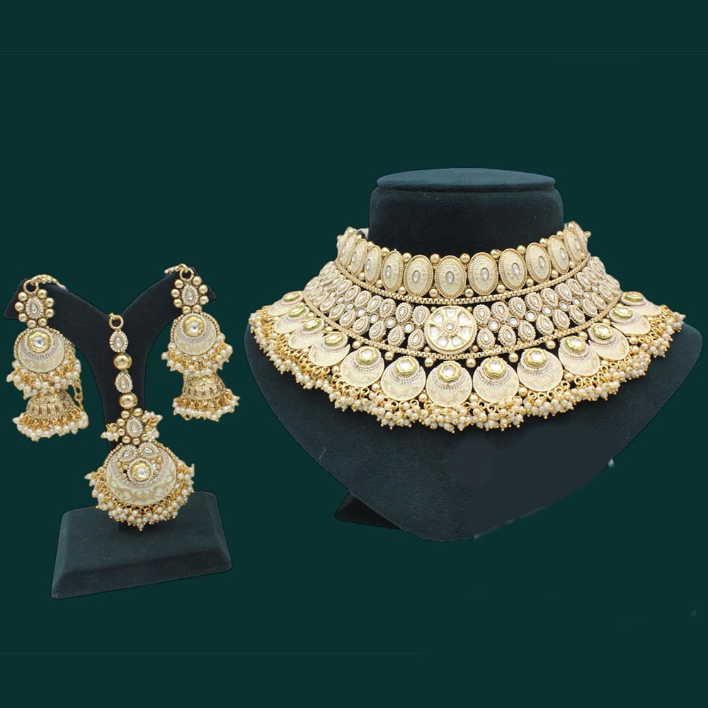 JCM Gold Plated Pota Stone And Pearl Choker Necklace Set