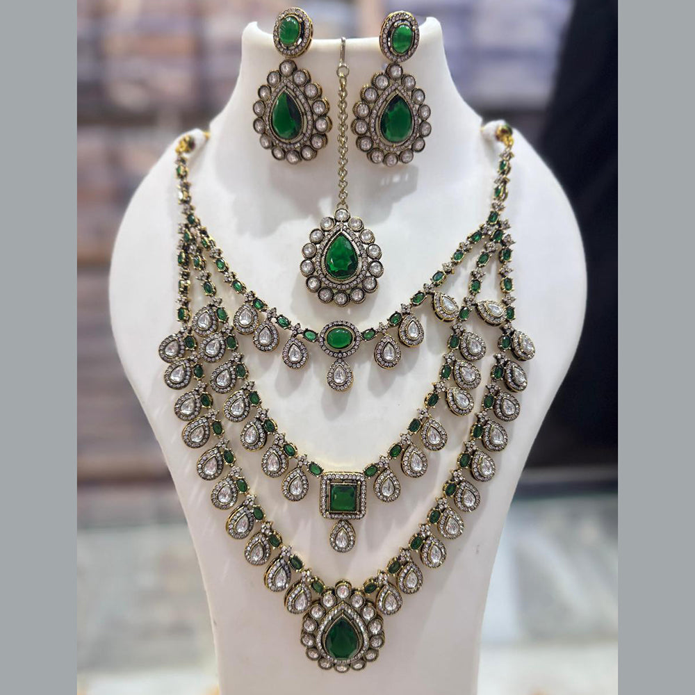 JCM Gold Plated Crystal Stone Multi Layer Necklace Set