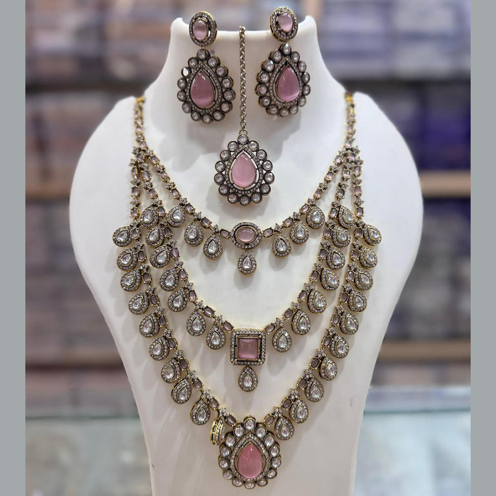 JCM Gold Plated Crystal Stone Multi Layer Necklace Set