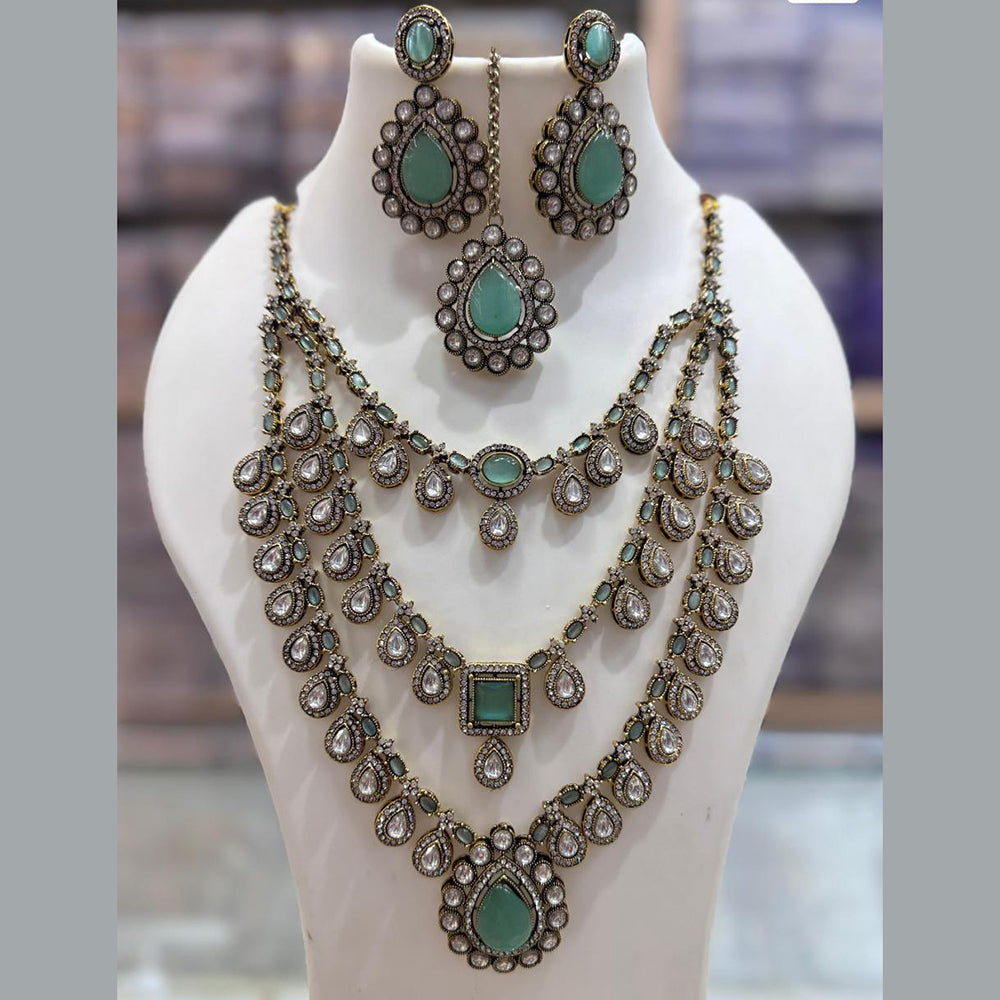 JCM Gold Plated Crystal Stone Multi Layer Necklace Set