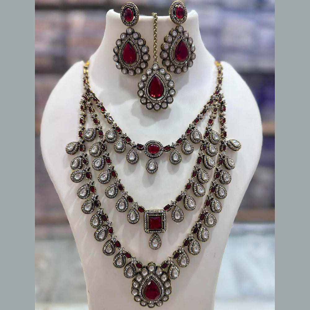 JCM Gold Plated Crystal Stone Multi Layer Necklace Set