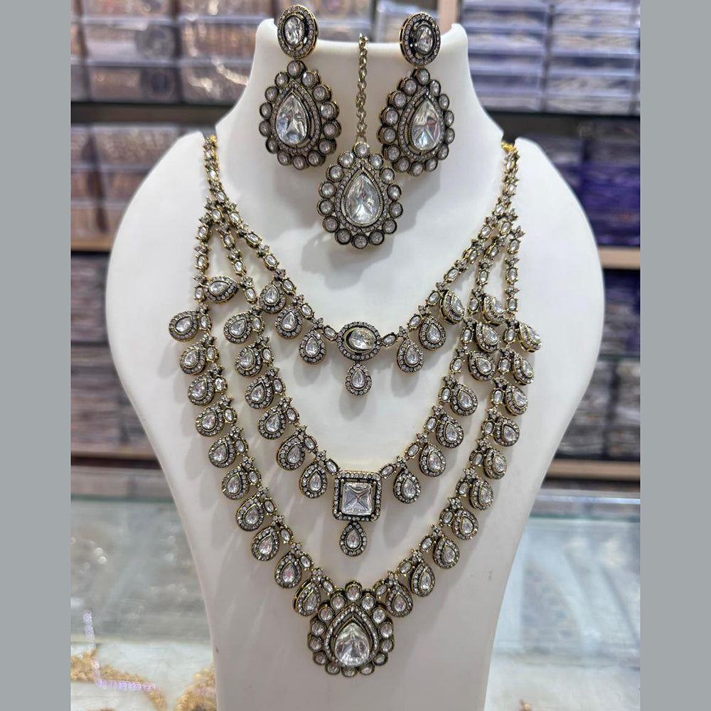 JCM Gold Plated Crystal Stone Multi Layer Necklace Set