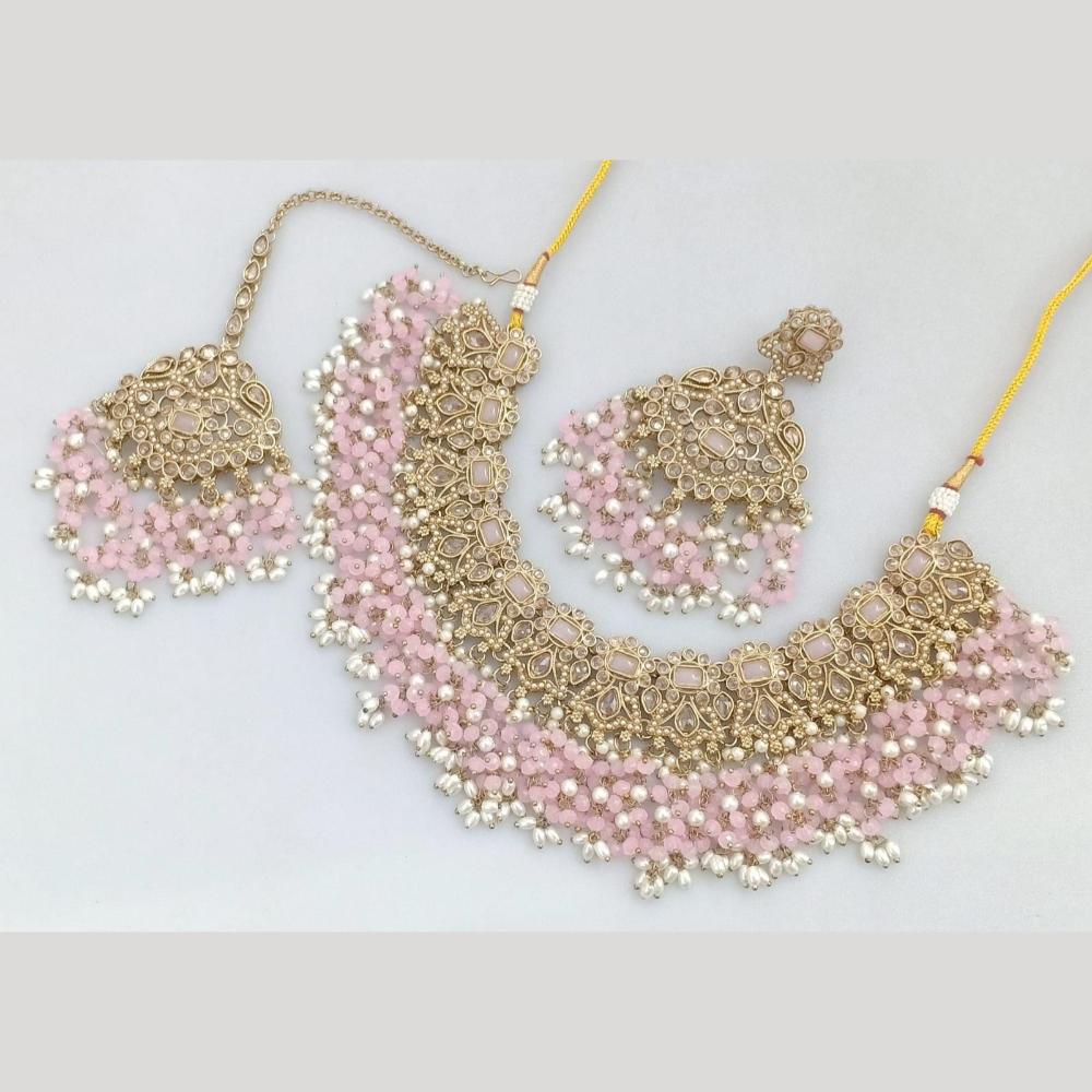 JCM Gold Plated Crystal And Pota Stone Necklace Set