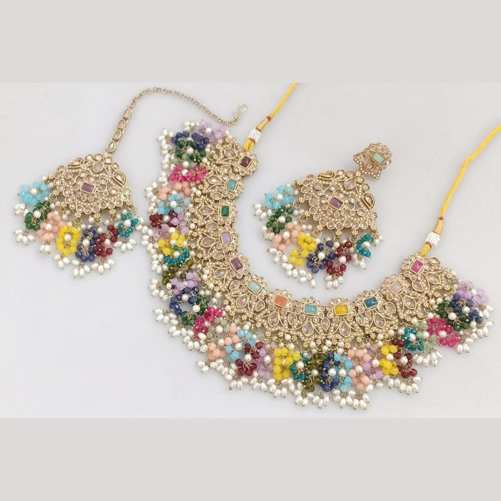 JCM Gold Plated Crystal And Pota Stone Necklace Set