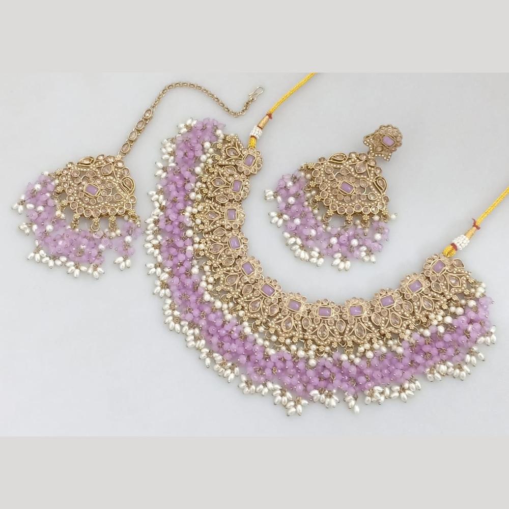 JCM Gold Plated Crystal And Pota Stone Necklace Set